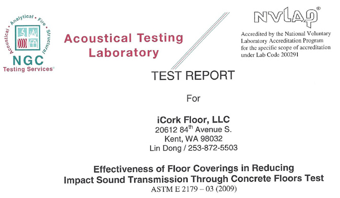 Sound Proof Forna cork underlay Acoustical testing report